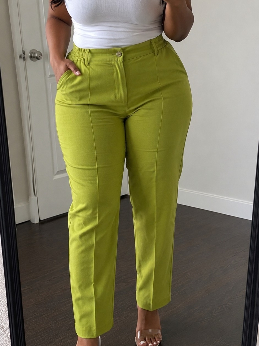 High-Rise Straight Ankle Pants in Lime Y2K Size L NWT